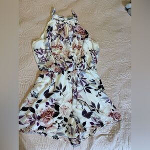 Floral halter top short romper for women